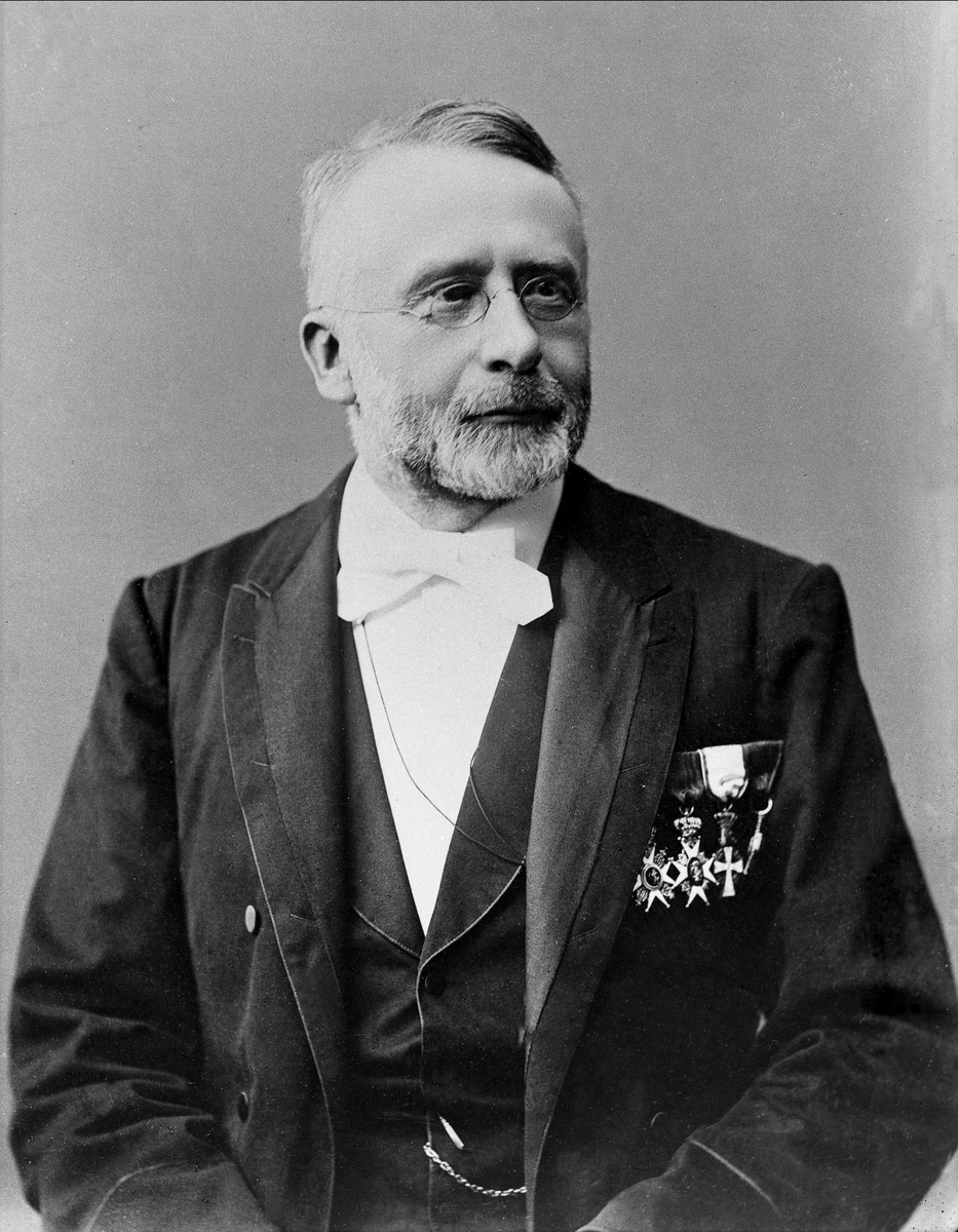 Gustav Borgen, Avfotografering. Portrett, mann i dress med medaljer og ordener. Nils Rosing Bull, senere underdirektør i det statlige Centralbureau.