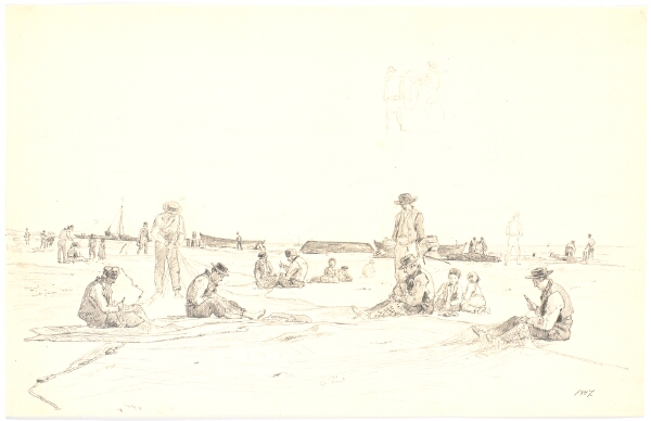 Martinus Rørbye, Fiskere bøder garn ved stranden, Skagen