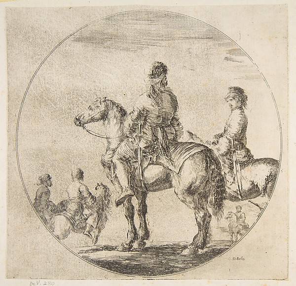 Stefano della Bella, Two Polish horsemen with their horses facing left, from "Figures on Horseback" (Cavaliers nègres, polonais et hongrois)