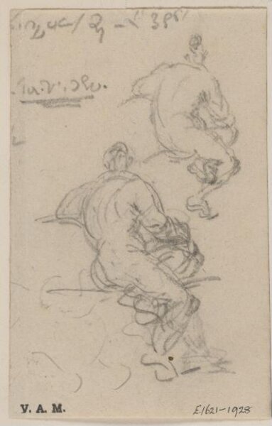 George Chinnery, Two sketches of a seated man seen from behind