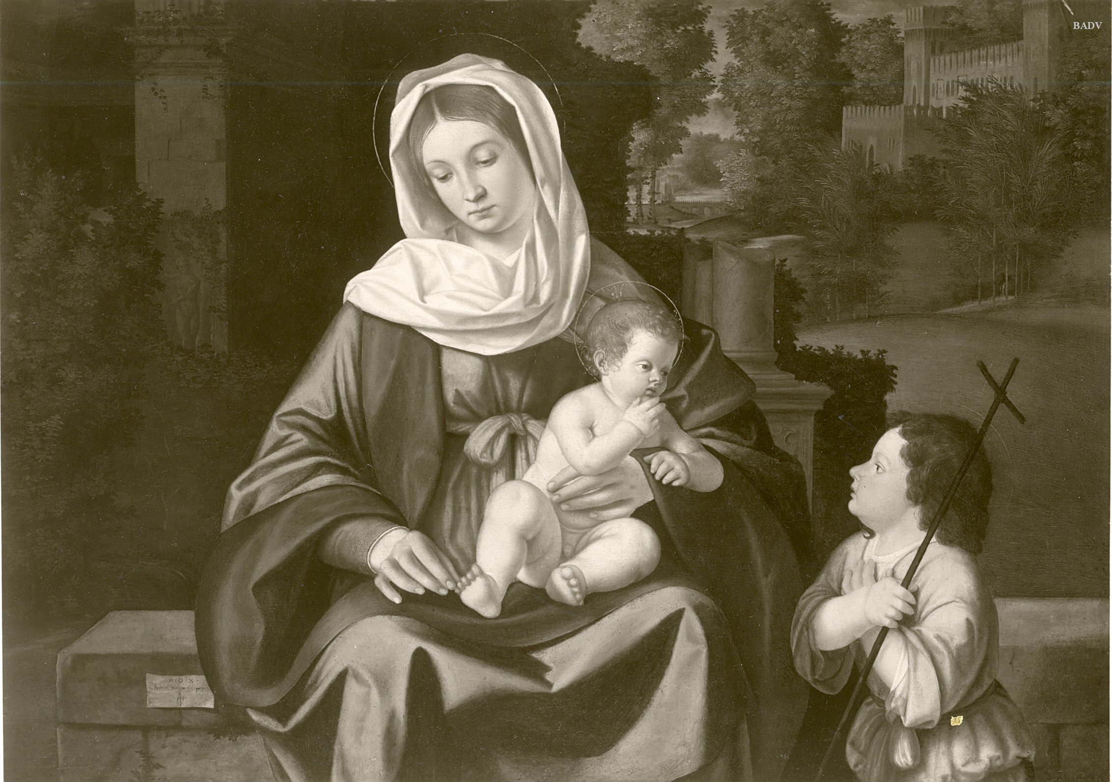 Andrea Previtali, Landscape Madonna with child and St. John