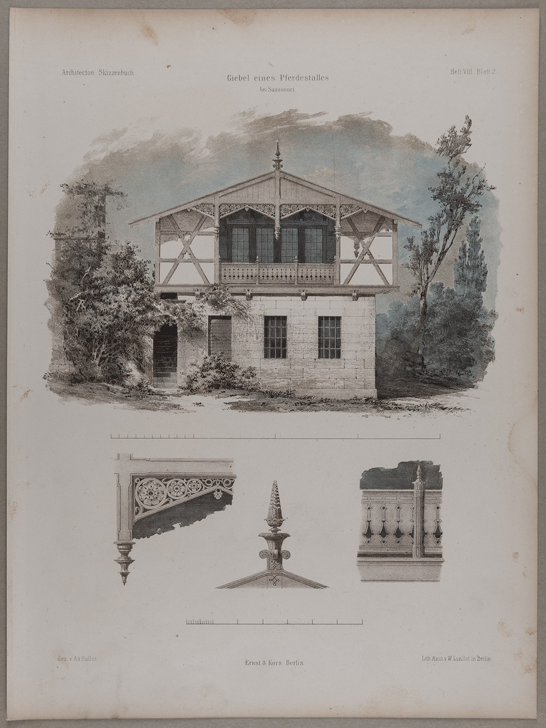Lithographische Anstalt Wilhelm Loeillot, Potsdam-Sanssouci: Giebel eines Pferdestalles (Architectonisches Skizzenbuch)
