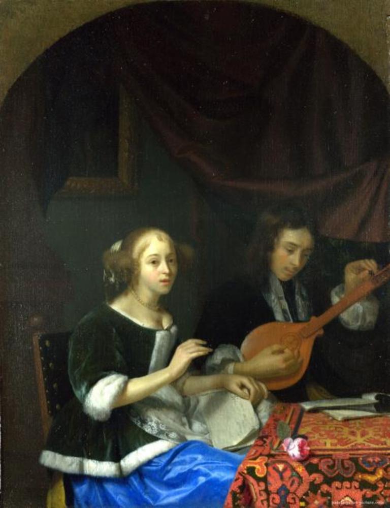 Godfried Schalcken, A Woman singing and a Man with a Cittern