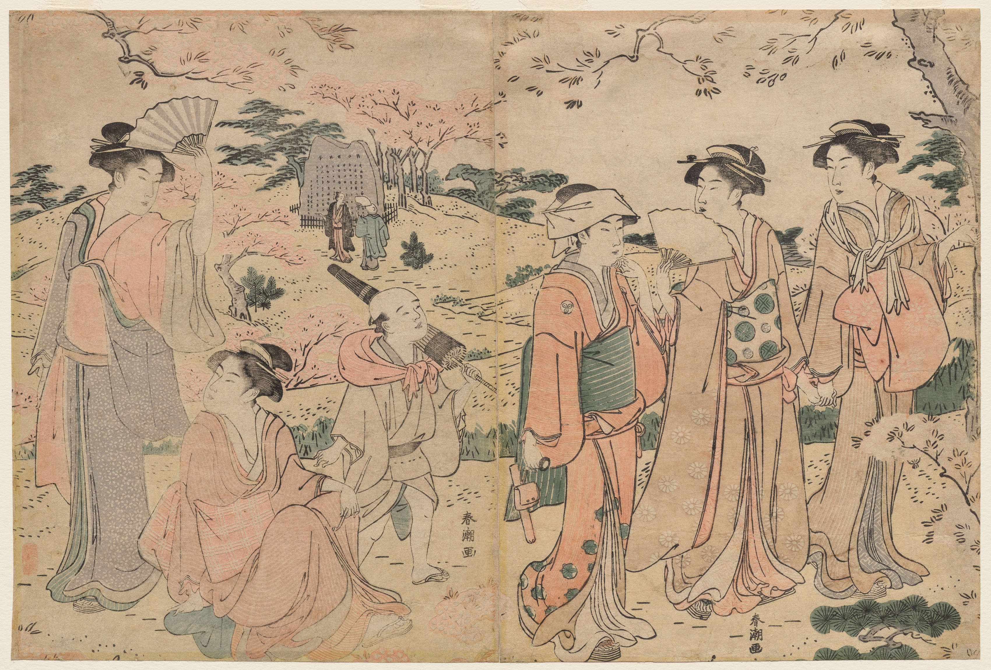 Katsukawa Shunchō, Women Viewing Cherry Blossoms at Asukayama
