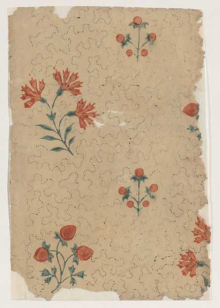 Anonymous, Sheet with overall dot pattern with bouquets