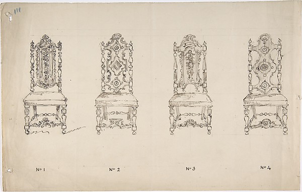 Anonymous, British, 19th century, Design for Four Seventeenth Century Style Chairs