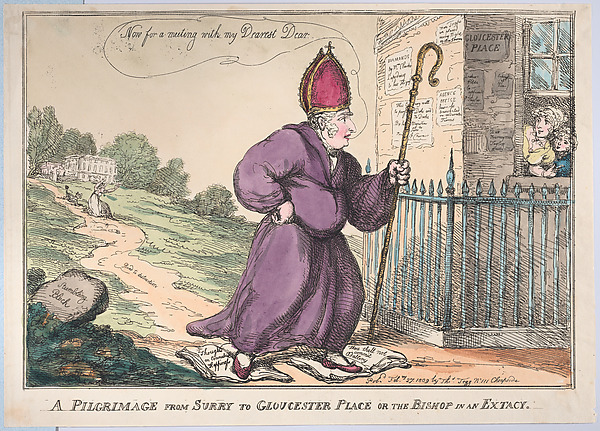 Thomas Rowlandson, A Pilgrimage from Surry to Gloucester Place or the Bishop is an Extacty