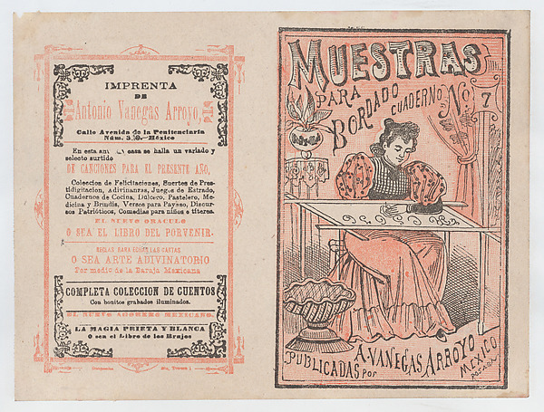 José Guadalupe Posada, Cover for 'Muestras para Bordado', a woman embroidering