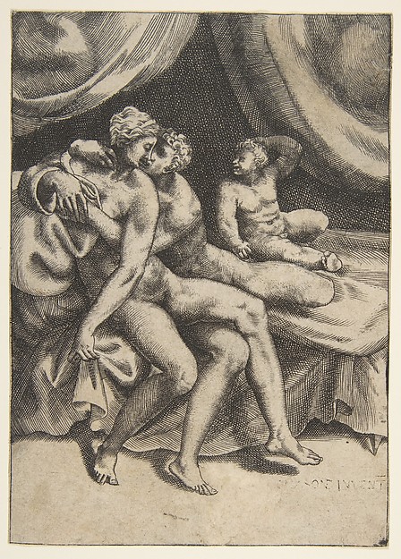 Giulio Bonasone, Two lovers on a bed, from "The Loves of the Gods"