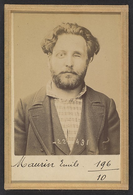 Alphonse Bertillon, Maurin. Émile, Auguste. 31 ans, né à Marseille (Bouche du Rhône). Ex photographe. Anarchiste. 2/7/94.
