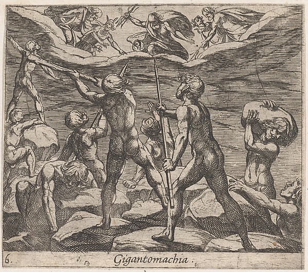 Antonio Tempesta, Plate 6: The Giants Attempting to Storm Olympus (Gigantomachia), from Ovid's 'Metamorphoses'