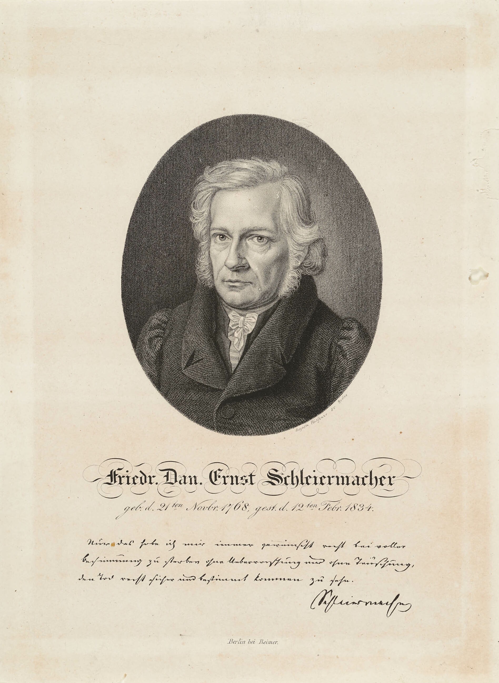 Auguste Hüssener, Bildnis Friedrich Daniel Ernst Schleiermacher