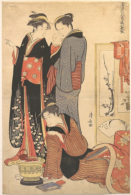 Torii Kiyonaga, Two Women Standing, Holding a Child