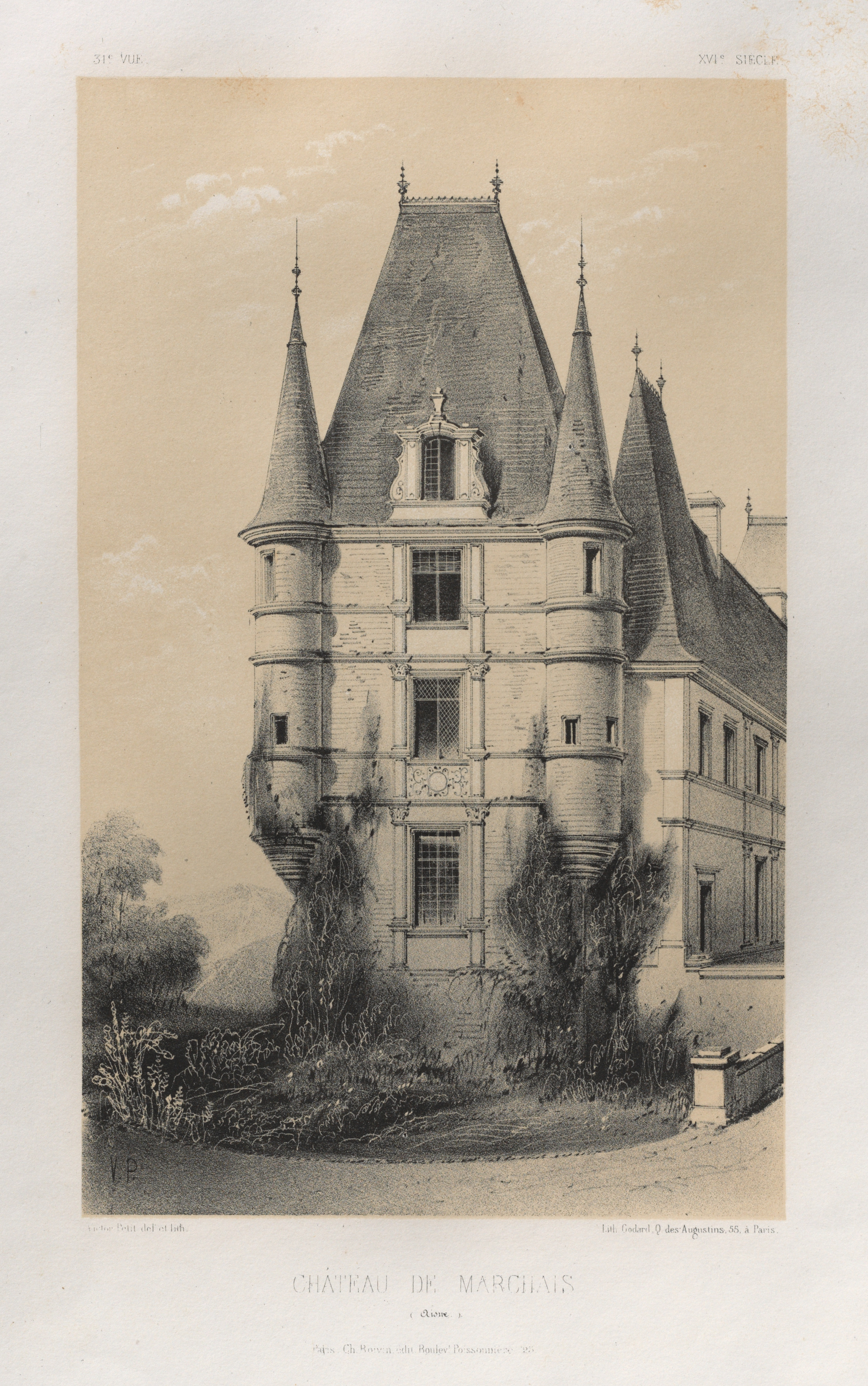 Victor Petit, Architecture Pittoresque ou Monuments des xveme. Et xvieme. Siecles: Chateaux De France des XV et XVI Siecles: Pl. 31, Château De Marchais (Aisne)