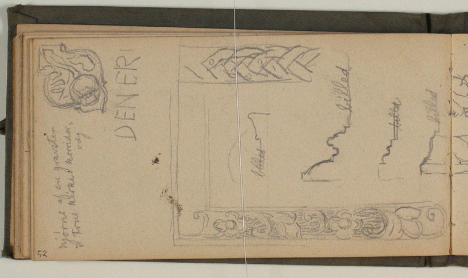 Niels Larsen Stevns, Studier af ornamentik, ramme- og gesimsprofiler, samt notater