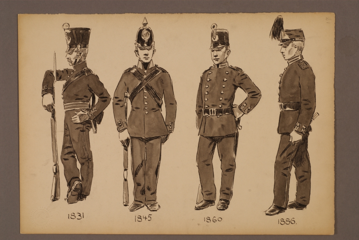 Kjell Hedberg, Plansch with a uniform for the Norr-Västerbottens field hunter regiments for the years 1833-1886, drawn by Einar von Strokirch.