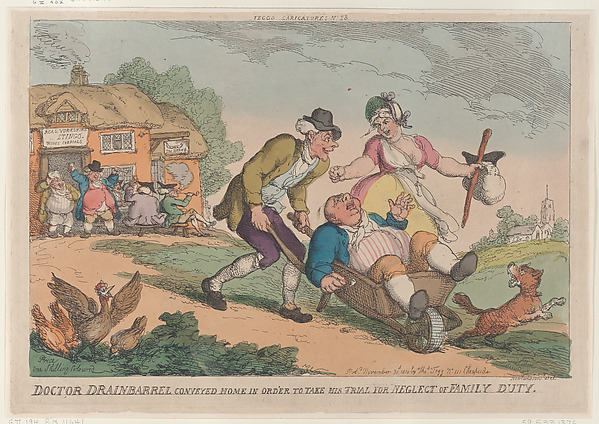 Thomas Rowlandson, Doctor Drainbarrel Conveyed Home in order to Take His Trial for Neglect of Family Duty
