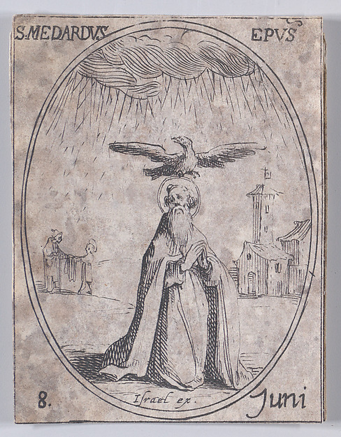 Jacques Callot, S. Médard, évêque (St. Medard, Bishop), June 8th, from "Les Images De Tous Les Saincts et Saintes de L'Année" (Images of All of the Saints and Religious Events of the Year)