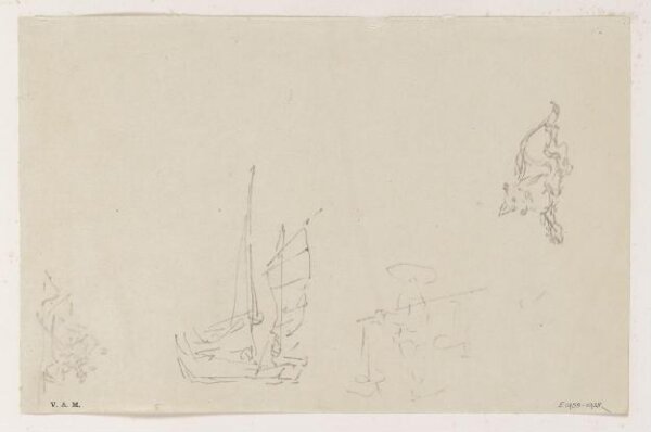 George Chinnery, Sketches of boats, a figure and a dog