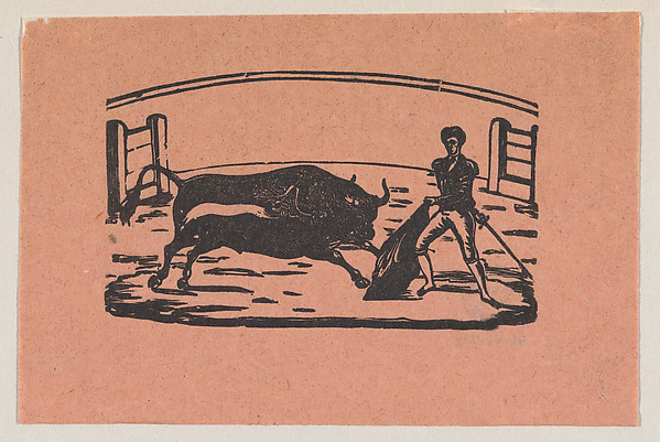 José Guadalupe Posada, Bullfight (Bull on left; 1 man on right)