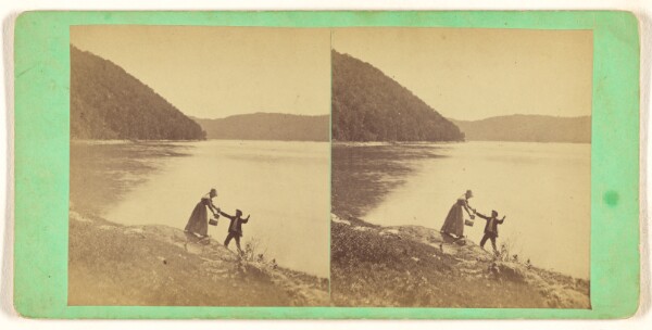 Unknown, [Man and woman on cliff near shoreline]