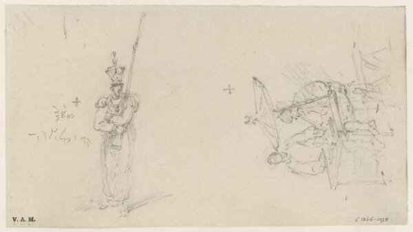 George Chinnery, A soldier holding a musket, and a Chinese foodstall