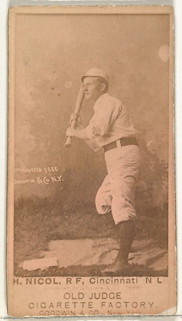 Goodwin & Company, Hugh N. "Little Nick" Nicol, Right Field, Cincinnati, from the Old Judge series (N172) for Old Judge Cigarettes