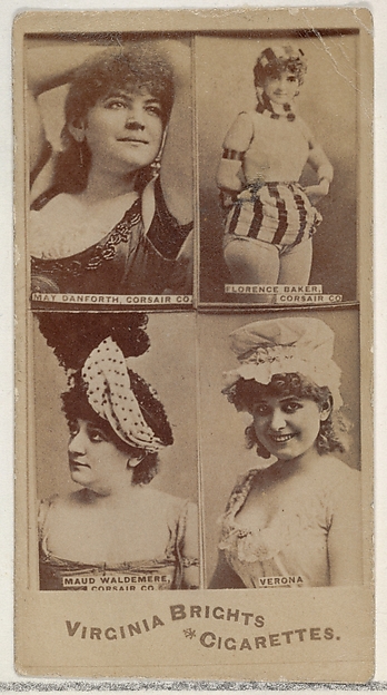 Allen & Ginter, May Danforth, Corsair Co./ Florence Baker, Corsair Co./ Maud Waldemere, Corsair Co./ Verona, from the Actors and Actresses series (N45, Type 4) for Virginia Brights Cigarettes