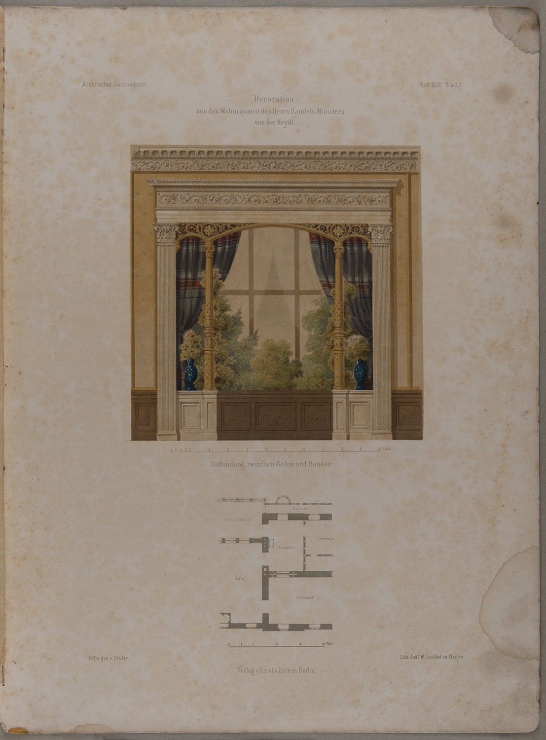 Lithographische Anstalt Wilhelm Loeillot, Berlin-Mitte: Wilhelmstraße 79, Preuß. Handelsministerium, Innenraumdetails (Architectonisches Skizzenbuch)