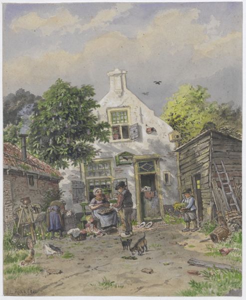 Kikkert, Jan Elias, (1843-1925), (artist), A family in front of a farmhouse