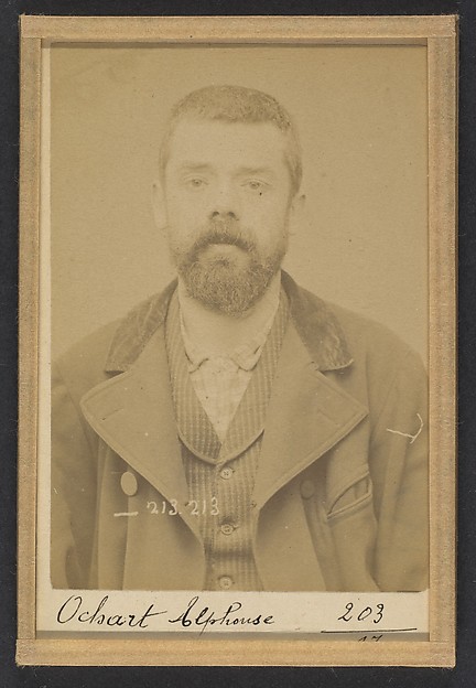 Alphonse Bertillon, 309. Ochart. Alphonse. 37 ans, né le 24/1/56 à Asbruch (Nord). Fabricant de chaussures. Anarchiste. 22/1/94.