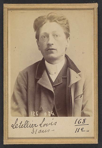 Alphonse Bertillon, Letellier. Louis, Auguste. 29 ans, né à Rouen (Seine-Inférieure). Employé. Anarchiste. 23/4/92.