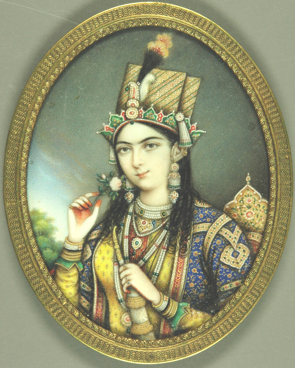 Anonym, Indische Prinzessin in blauem Gewand, eine Blume in der Hand