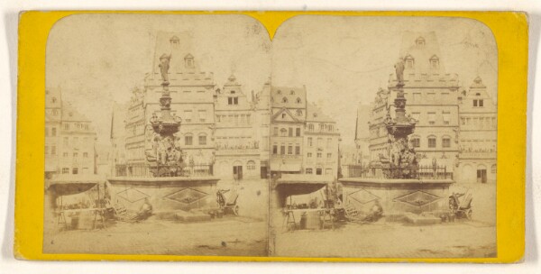 Unknown, [Statue and fountain at unidentified German town center]