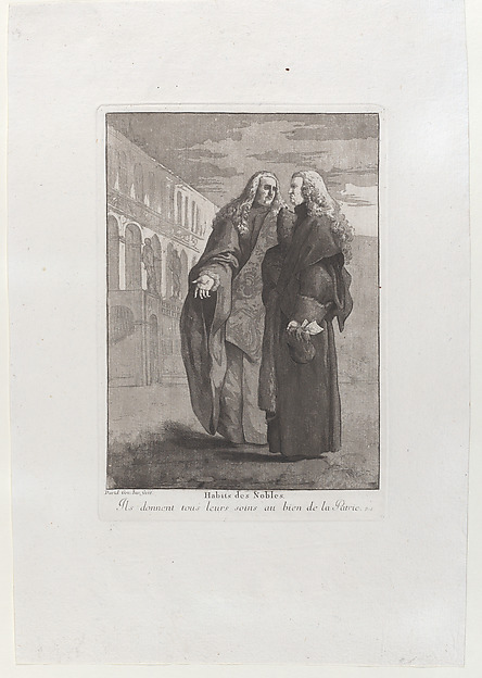 Giovanni David, Two Venetian magistrates standing in front of the Palazzo Ducale, from the 'Divers portraits gravés à l'eau-forte et dediés à M.Dominique Corvi'