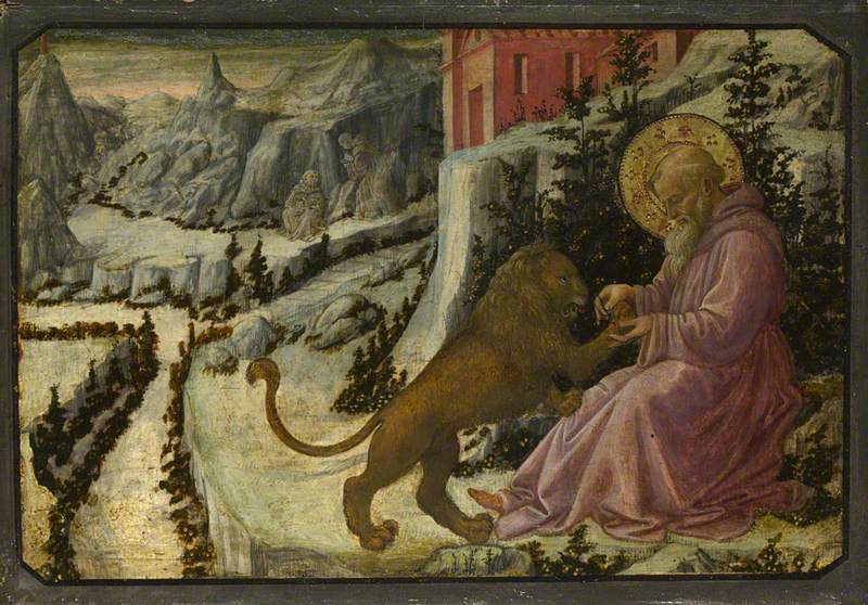 Filippo Lippi, Saint Jerome and the Lion: Predella Panel