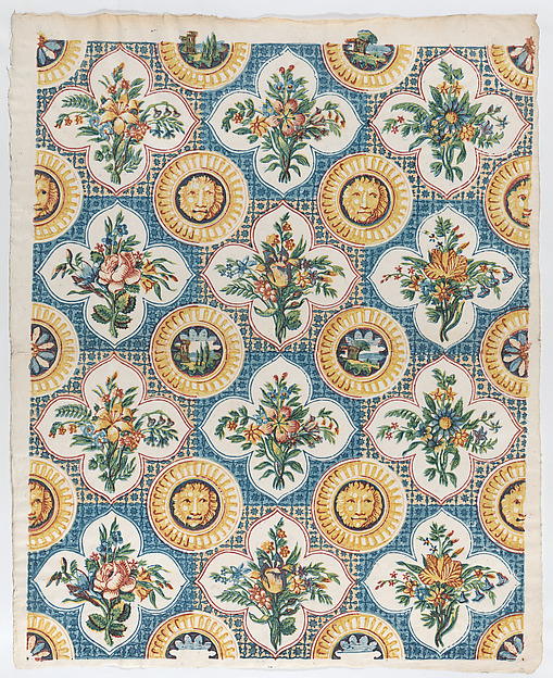 Anonymous, Sheet with pattern of bouquets and lion heads