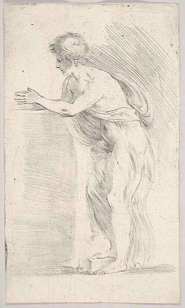 Stefano della Bella, Study of a young man pressing his hands together, standing in profile facing left