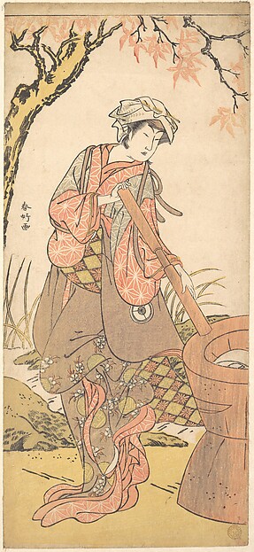 Katsukawa Shunkō, Iwai Kiyotaro in a Shosa Act, Holding a Kine (Pestle)