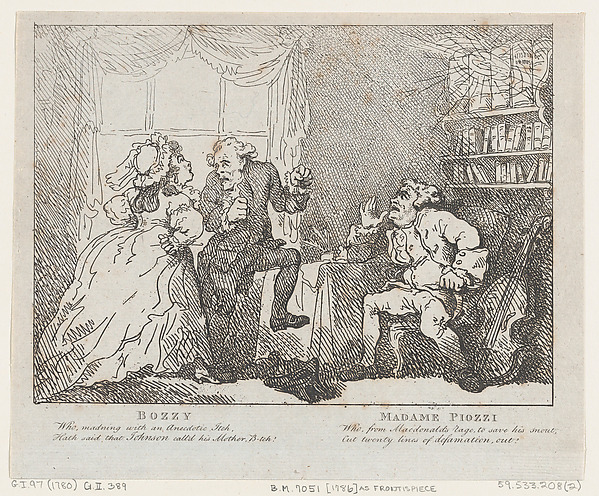 Thomas Rowlandson, Bozzy and Madame Piozzi (Frontispiece, "Bozzy and Piozzi" by Peter Pindar)