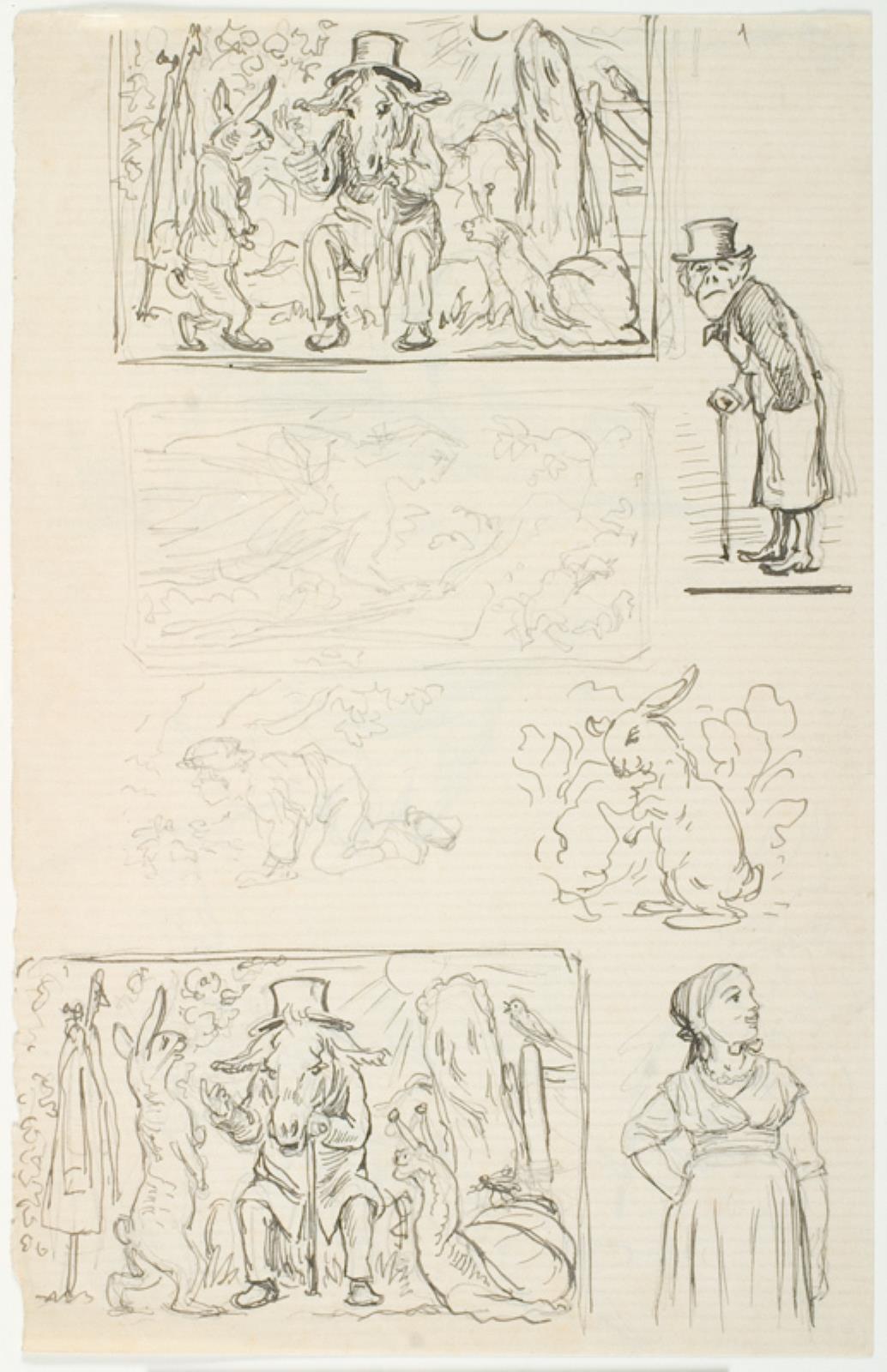 Lorenz Frølich, Illustrationsudkast til H.C. Andersen, "Hurtigløberne", "Sneglen og Rosenhækken" og "Anne Lisbeth"