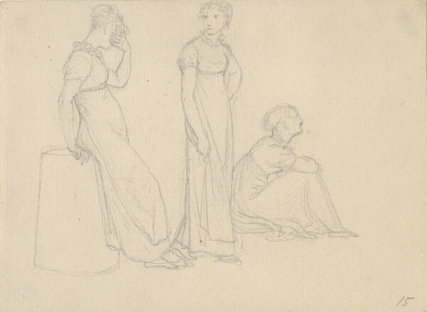 C.W. Eckersberg, Tre kvindefigurer, de to stående, den tredje siddende på hug.