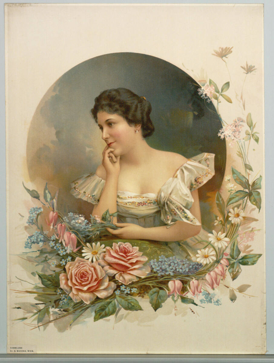 Anonym, Brünette vor Blumen