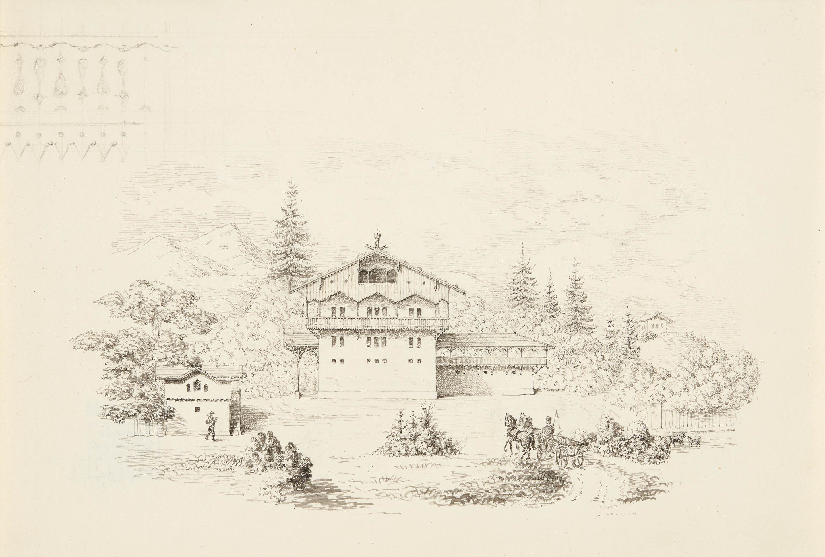 Verlag der G. Ebner'schen Kunsthandlung, Entwurf zu "Skizzen zu ländlichen Gebäuden unter Benützung des Gebirgsstyls von J. E. Zeller, Architekt. Verlag der Georg Ebnerschen Kunsthandlung Stuttgart 1851"