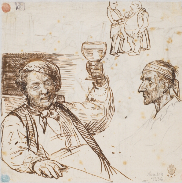 Wilhelm Marstrand, Mand med glas, mandshoved samt to mænd i samtale