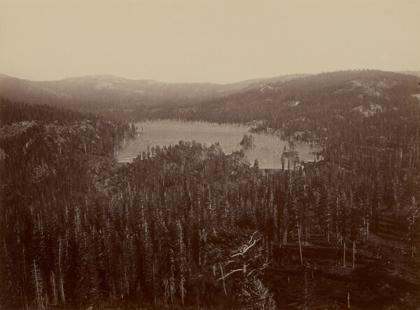 Carleton Watkins, Dams and Lake, Nevada County, California, Distant View