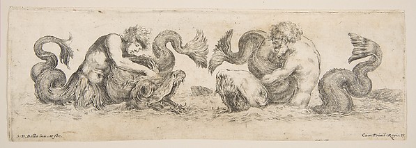 Stefano della Bella, Frieze with Tritons and Dolphins, plate 13 from "Decorative friezes and foliage" (Ornamenti di fregi e fogliami)