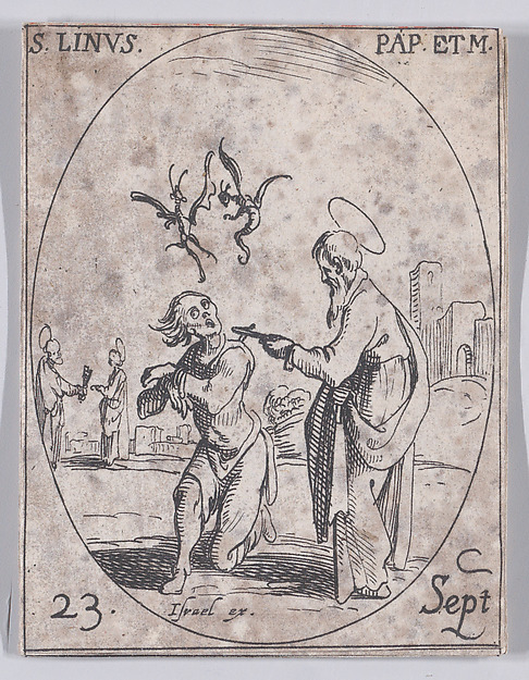 Jacques Callot, S. Lin, pape (St. Linus, Pope), September 23rd, from "Les Images De Tous Les Saincts et Saintes de L'Année" (Images of All of the Saints and Religious Events of the Year)