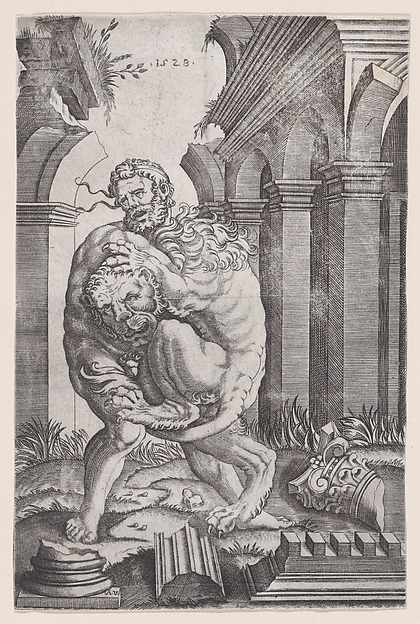 Agostino Veneziano (Agostino dei Musi), Hercules Strangling the Nemean Lion