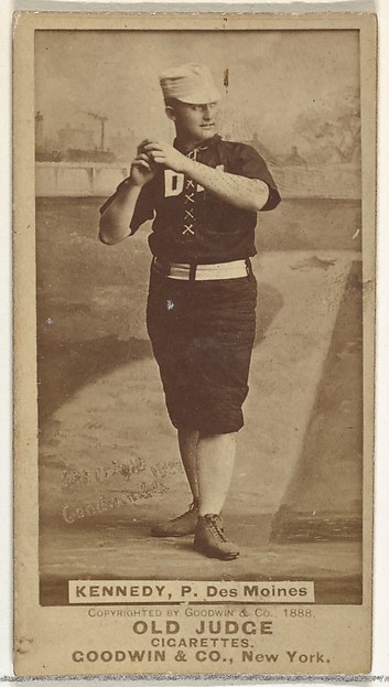 Goodwin & Company, Theodore A. "Ted" Kennedy, Pitcher, Des Moines Prohibitionists, from the Old Judge series (N172) for Old Judge Cigarettes